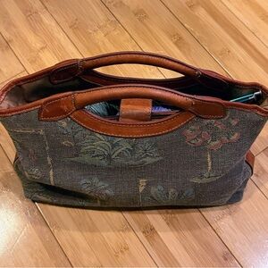 Tommy Bahama Tapestry & Leather Handbag | Holds Small Knitting Projects